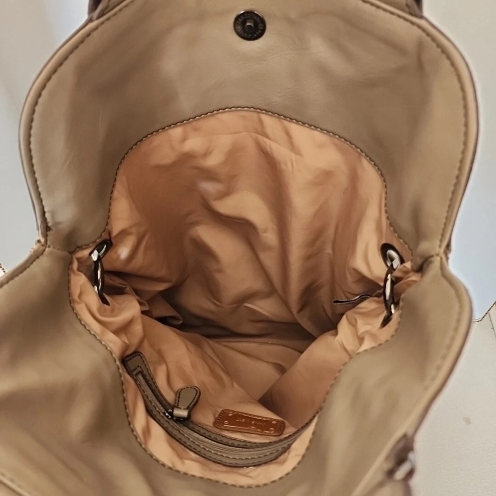 Vintage Nine West Taupe Fold Over Convertible Leather Tote Satchel - Picture 8 of 13